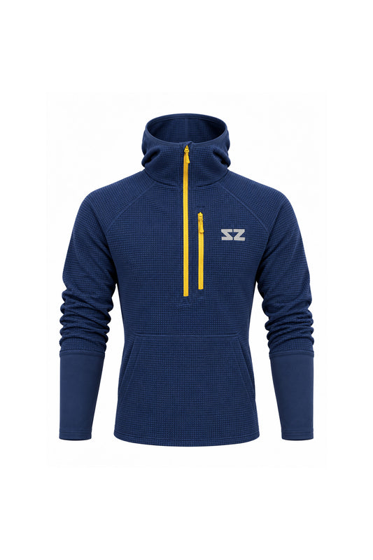Steely Zips Rocky Mountain Grid Fleece Hoodie - Night Sky Blue