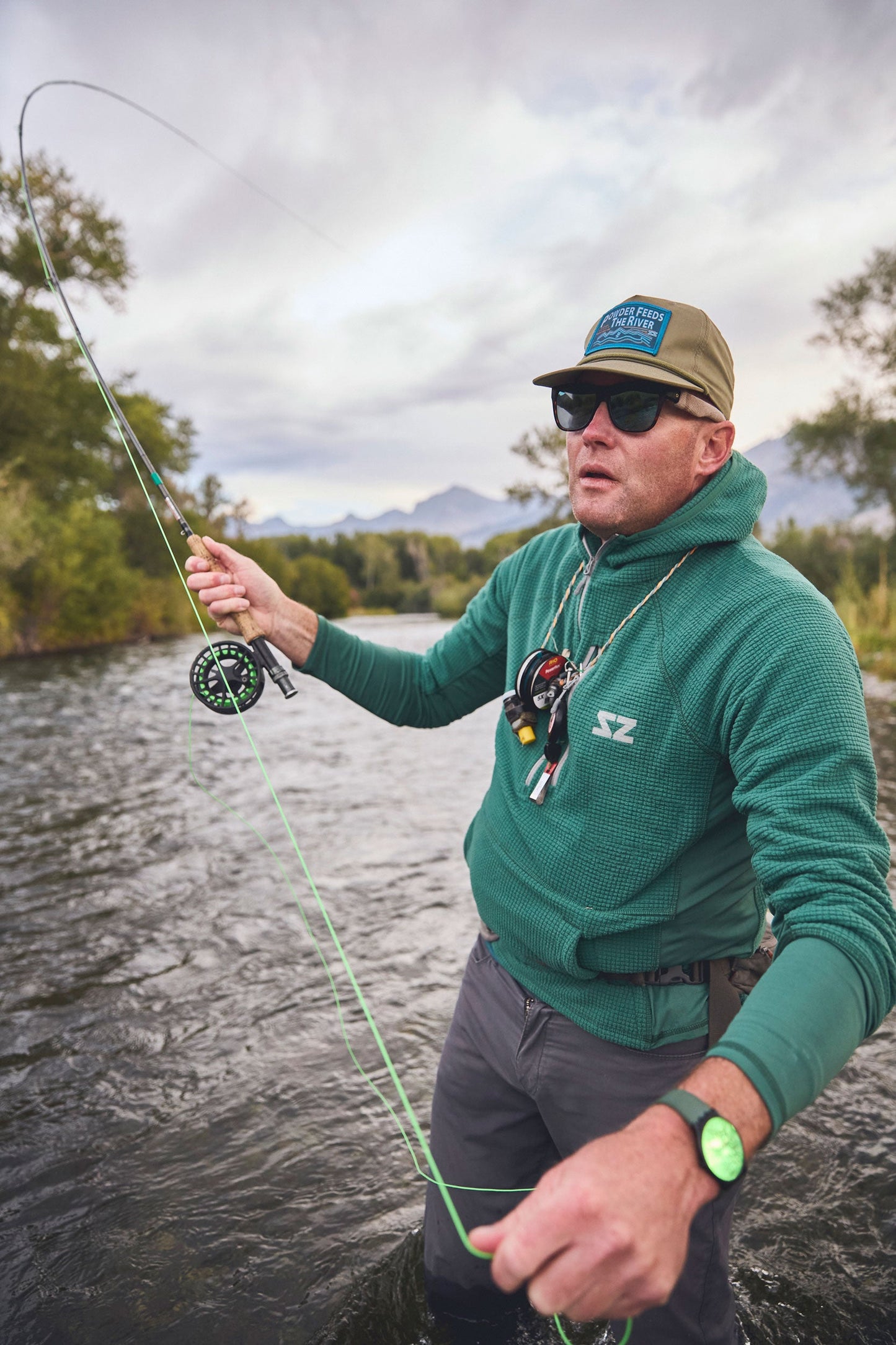 Rocky Mountain Grid Fleece - Salt Green Steely Zips
