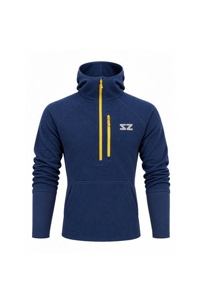 Steely Zips Rocky Mountain Grid Fleece Hoodie - Night Sky Blue