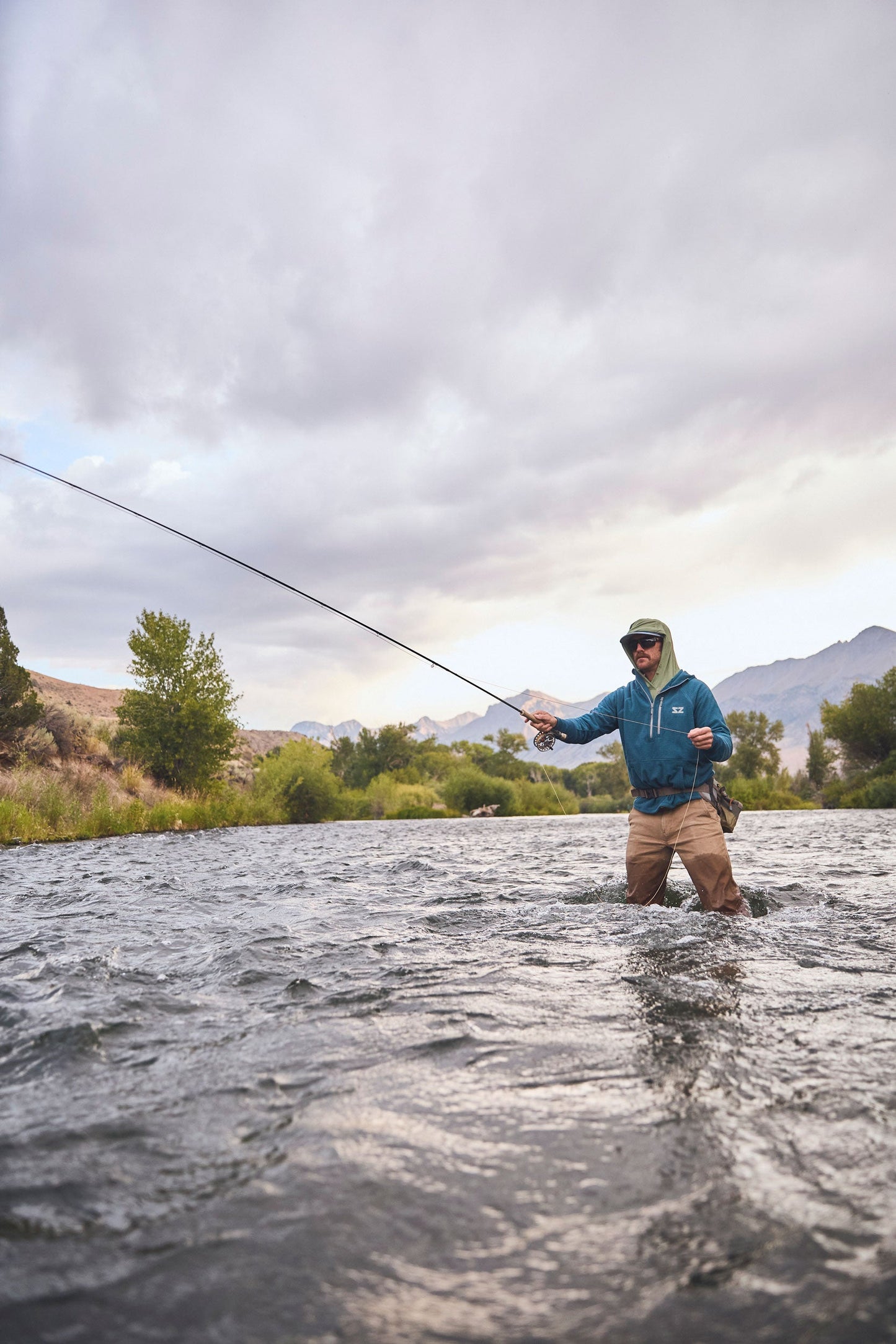 Rocky Mountain Grid Fleece - Ocean Blue Steely Zips