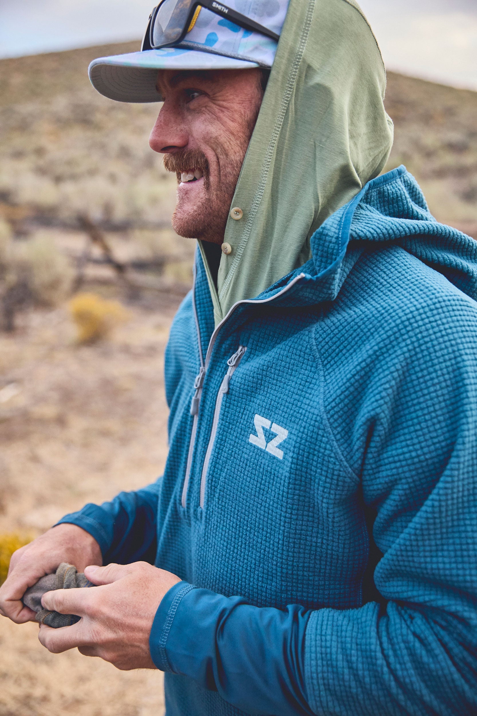 Grid Fleece Hoodie-Built in the Rocky Mountains-OceanBlue – Steely